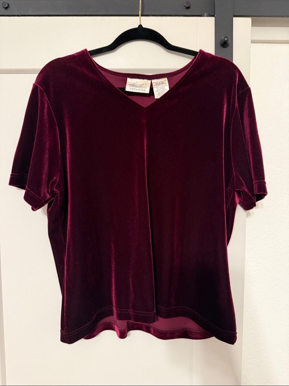 Kathie Lee Collection Velvet Short-Sleeve Top in Burgundy
